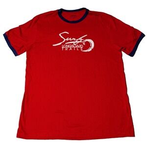 IZOD SURF LONGBOARD TRAILS Men Large Red Cotton RINGER Short Sleeve T-Shirt EUC